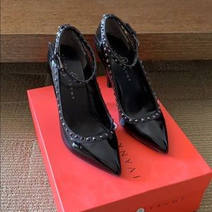 Ivanka trump black patent studs pump ankle strap